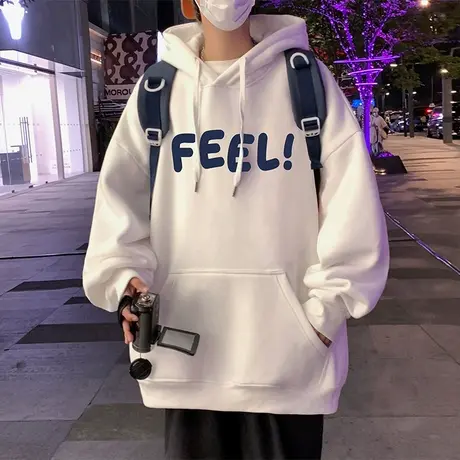 纯棉发泡印花连帽卫衣男秋冬季港风2023新款帽衫ins潮牌外套宽松商品大图