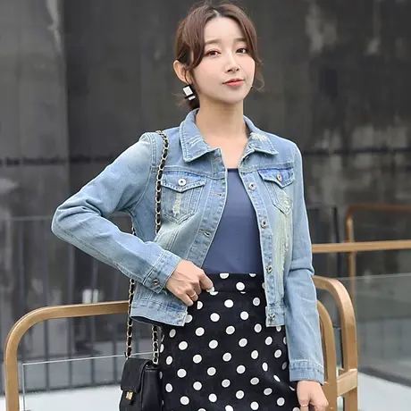 牛仔外套女春秋短款韩版修身显瘦学生长袖新款大码牛仔服上衣破洞商品大图