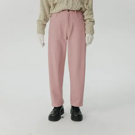 omont蛋挞家 粉色高腰休闲裤女冬季2023新款宽松加厚萝卜裤长裤子商品大图