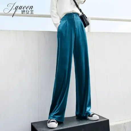 金丝绒阔腿裤女长裤2023秋季新款宽松垂感高腰裤休闲百搭拖地裤子商品大图