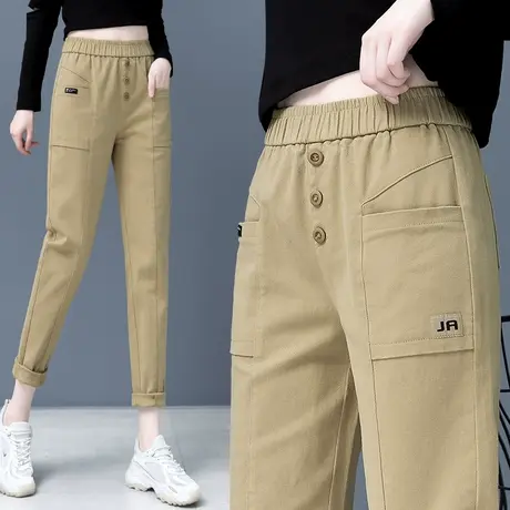 工装裤子女休闲哈伦裤显瘦百搭宽松高腰2023新款春秋小脚直筒裤图片