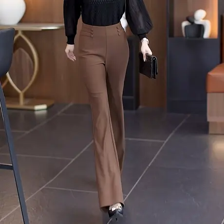 咖色西裤女2023秋季新款高腰修身显瘦高级感垂感穿搭秋款微喇叭裤图片