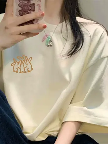 美式正肩高级感t恤女oversize甜辣风上衣超火cec夏季宽松休闲短袖商品大图