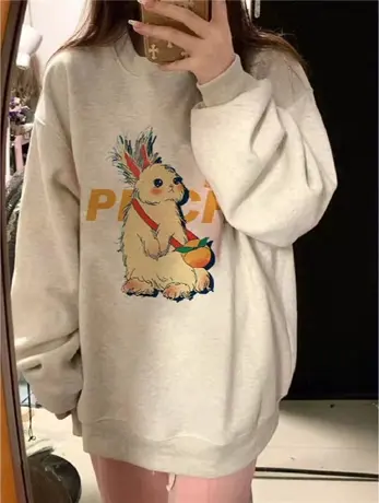 圆领卫衣女春秋薄款oversize国潮落肩长袖上衣宽松2023年新款外套图片