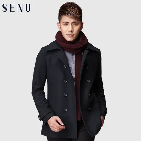 SENO男士中长款毛呢大衣商务韩版冬装双排扣外套图片