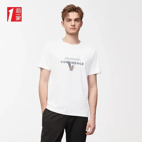 海一家时尚字母印花短T2023夏季新款舒适简约休闲短袖T恤男商品大图