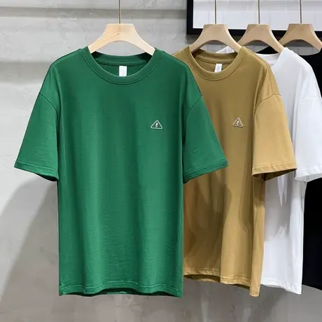 丝光棉 男士短袖T恤白色立体小标半袖衣服简约休闲男装体恤打底衫商品大图