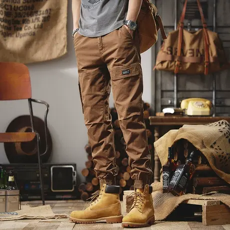 咖啡色春夏爆款工装裤子男宽松阔腿潮牌直筒男士休闲裤男士工装裤商品大图