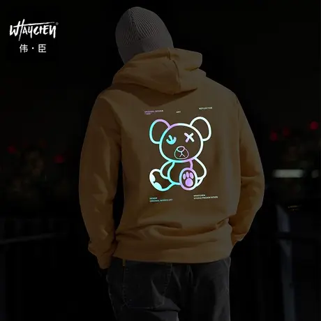 伟臣潮流大码青春男士连帽卫衣外套胖胖哥宽松反光镭射印花打底衫商品大图