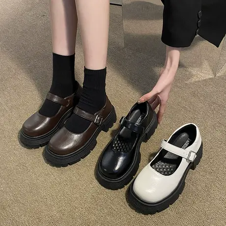 日系玛丽珍女鞋春秋季2023年新款粗跟厚底单鞋学院风单鞋jk小皮鞋商品大图