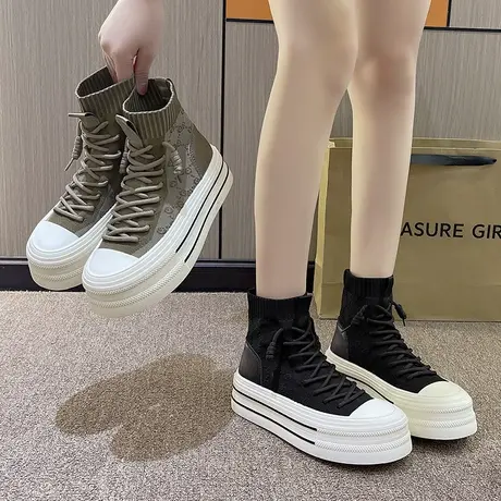 棉鞋女冬加绒加厚2023年冬季新款厚底防滑保暖短靴高帮马丁雪地靴图片