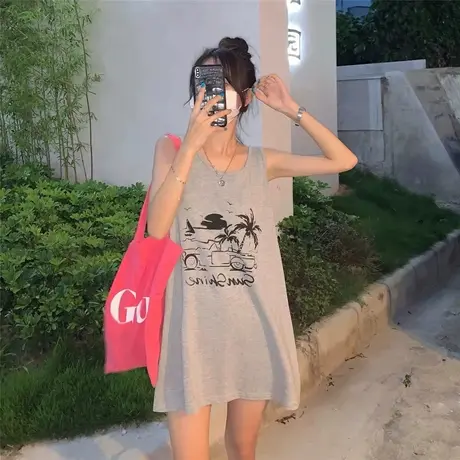 美式复古纯棉吊带运动坎肩背心无袖t恤女夏季外穿宽松篮球服上衣商品大图