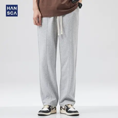 hansca卫裤男士秋季新款美式重磅直筒宽松休闲大码运动阔腿长裤子图片