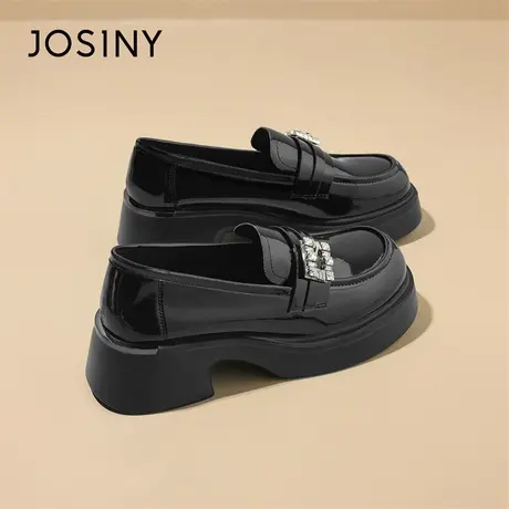 Josiny/卓诗尼黑色厚底乐福鞋女2024春季新款气质单鞋百搭小皮鞋商品大图