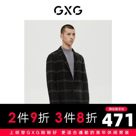 GXG男装商场同款极简系列黑色格子时尚长大衣22年冬季Y图片