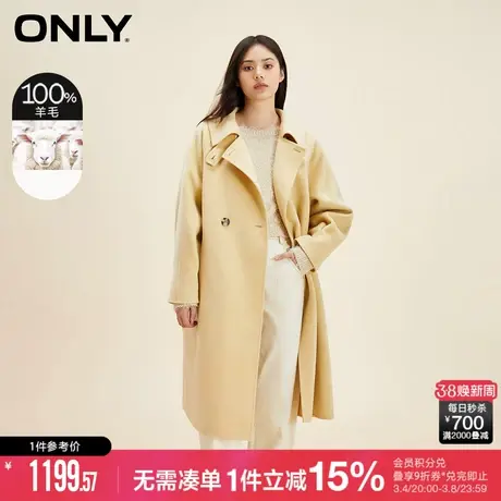 ONLY冬季气质百搭翻领绵羊毛中长款毛呢大衣女|12334S004商品大图