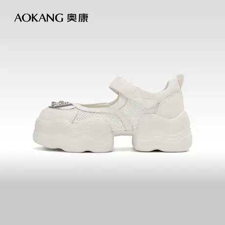 奥康女鞋 2023夏季新款复古魔术贴运动休闲鞋厚底舒适透气网面鞋图片