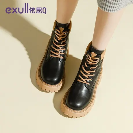 exull/依思Q2023年春秋季新款十字标志女短筒靴朋克系带女马丁靴图片