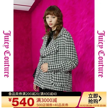 橘滋【秋季新品】复古格纹双排logo扣千鸟格粗花呢女式大衣商品大图