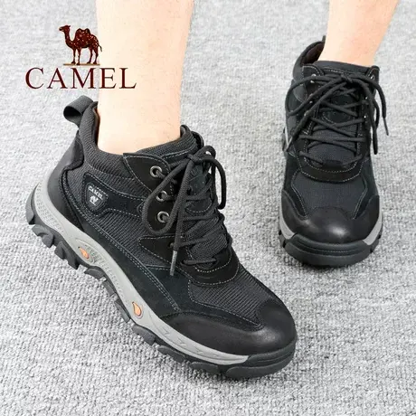 Camel/骆驼男鞋冬季新款真牛皮加绒保暖舒适高帮户外休闲旅游靴子商品大图