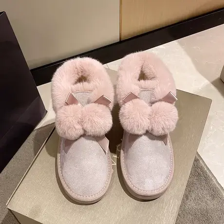 雪地靴女款冬鞋一脚蹬毛毛鞋冬季加绒加厚保暖御寒东北大棉鞋女鞋图片