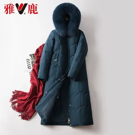 雅鹿大狐狸毛领连帽羽绒服女中长款2022冬季新款休闲宽松百搭外套商品大图