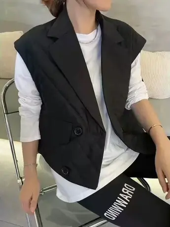 时尚设计感西装领马甲女秋冬新菱形夹棉马夹宽松包肩个性坎肩外套商品大图