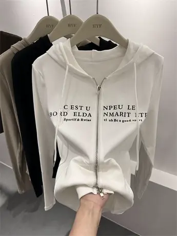 欧货设计感长袖字母T恤连帽衫女卫衣2023早秋装新款休闲体恤上衣商品大图