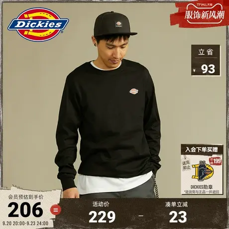 Dickies商场同款23秋冬男女情侣工装风新三色牛领Logo汗布长袖T恤图片