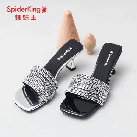 SPIDER KING/蜘蛛王女凉拖2025夏商场新款一字拖时尚细跟水钻外穿商品大图