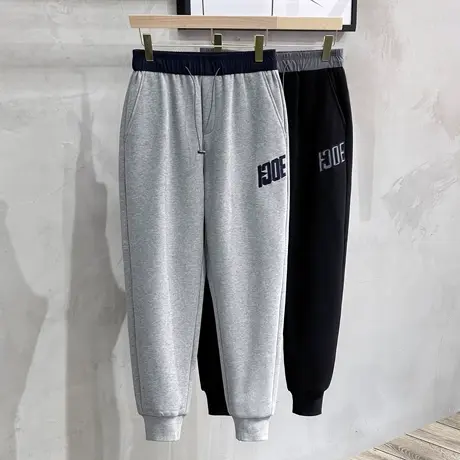 松紧腰灰色卫裤男士秋季宽松休闲裤长裤春秋男裤加厚束脚运动裤子图片