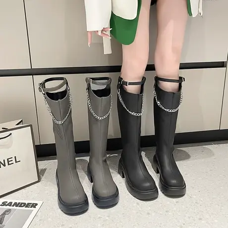 靴子女长筒靴复古秋季新款2023高级法式瘦瘦靴粗跟高跟ins骑士靴图片