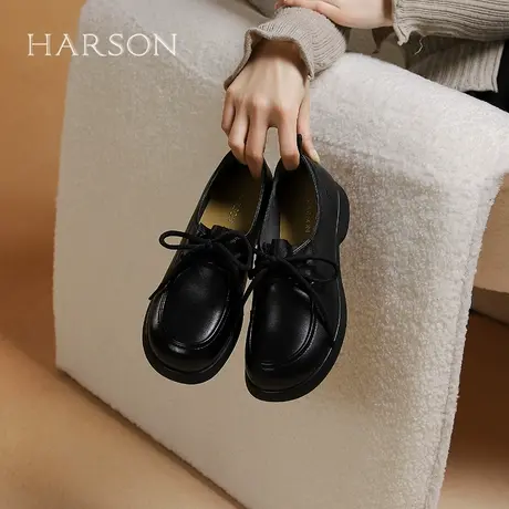 哈森系带乐福鞋2025春款经典黑色百搭日常通勤上班女鞋HWS250137商品大图