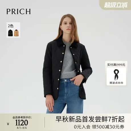 PRICH时尚复古灯芯绒拼接菱格棉服2025秋冬新款保暖收腰短外套女商品大图