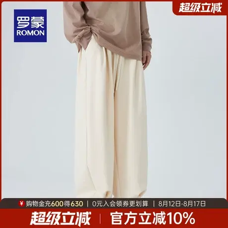 罗蒙男士潮流百搭直筒裤2025秋季新款时尚休闲松紧裤舒适系绳长裤商品大图