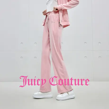 Juicy Couture橘滋休闲裤女2025年秋季新款粉色烫钻丝绒微喇长裤商品大图