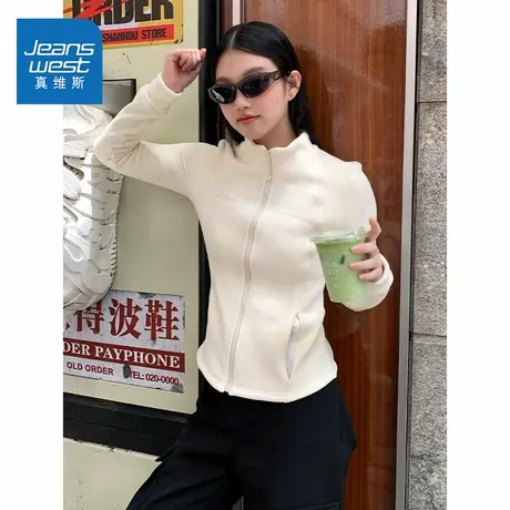 NOE真维斯立领开衫外套女2025新款秋冬季青少年加绒收腰上衣女图片