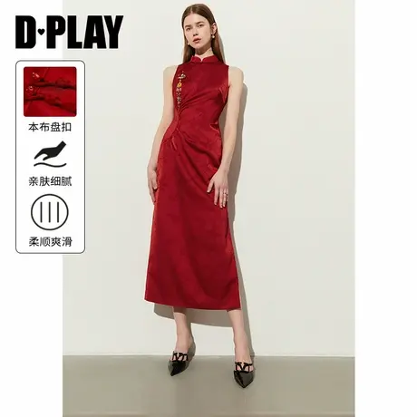 DPLAY年夏国风立领红色改良旗袍新娘敬酒服订婚新中式连衣裙商品大图