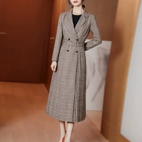 首尚格释呢子大衣外套女中长款2023双排扣西装领时尚春秋外套女装图片