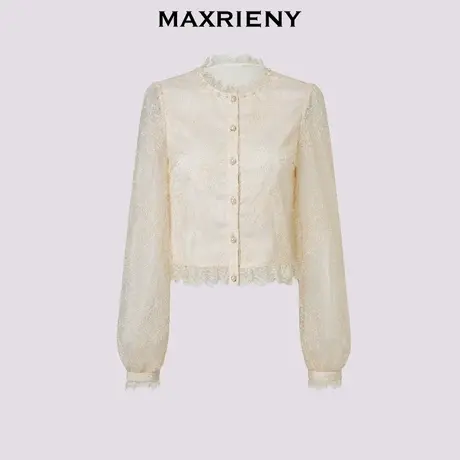 【奥莱】MAXRIENY宫廷复古风穿搭蕾丝雪纺衫华丽灯笼袖上衣女商品大图