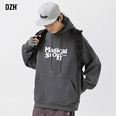 男生美式重磅卫衣男连帽春秋季潮牌男装2023新款休闲灰色上衣宽松商品大图
