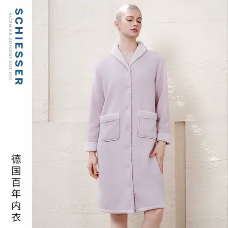 SCHIESSER舒雅25年秋冬新品女士一体绒青果领保暖睡衣家居服睡袍商品大图