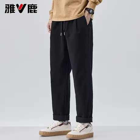 雅鹿2026春秋新款纯棉宽松休闲裤男高级感高街美式直筒工装长裤潮商品大图