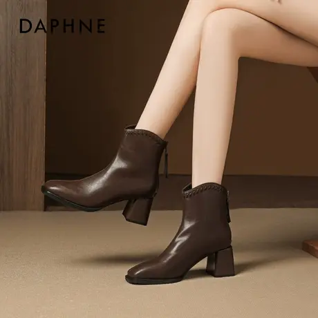 达芙妮高跟短靴女2025新款秋冬棕色切尔西靴方头弹力瘦瘦靴马丁靴图片