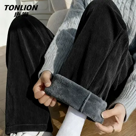 唐狮加绒阔腿裤女2026新款冬季女款加绒加厚保暖灯芯绒直筒裤子VB商品大图