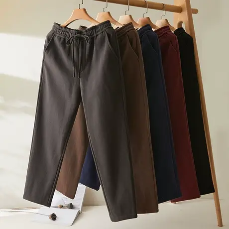 男士冬天加绒裤子直筒休闲长裤冬季新款加厚棉麻男裤新款亚麻裤男商品大图