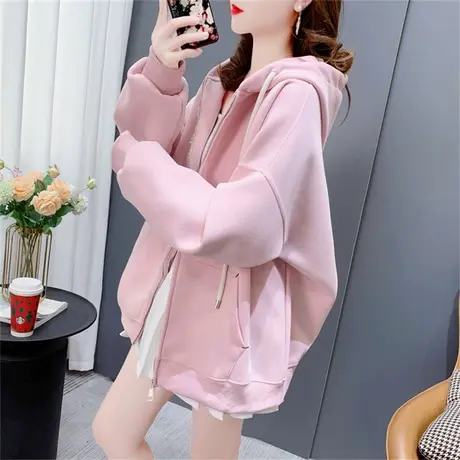 休闲连帽卫衣外套女2023新款春秋韩版宽松慵懒风洋气百搭开衫上衣商品大图