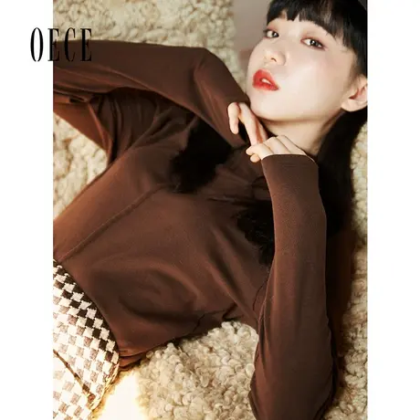 【买1送1】Oece高领打底衫2022冬新款女复古内搭针织衫长袖上衣商品大图