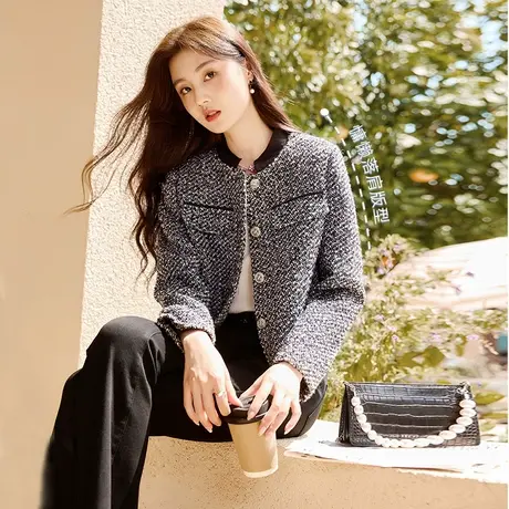 【直播间】香影小香风短外套女2023冬季新款夹棉粗花呢名媛风图片