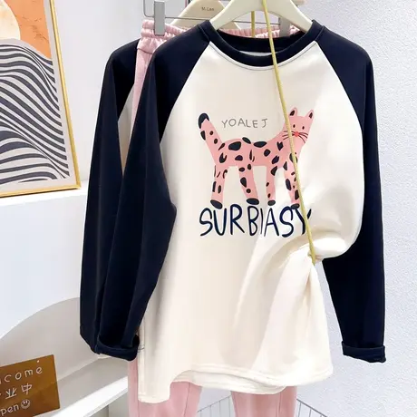 微胖遮肉加绒上衣秋冬韩代款软糯宝宝绒拼色长袖卫衣内搭大码欧货商品大图